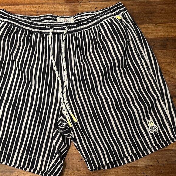 Psycho Bunny Swim Trunks - Striped Black and White 5" Inseam
